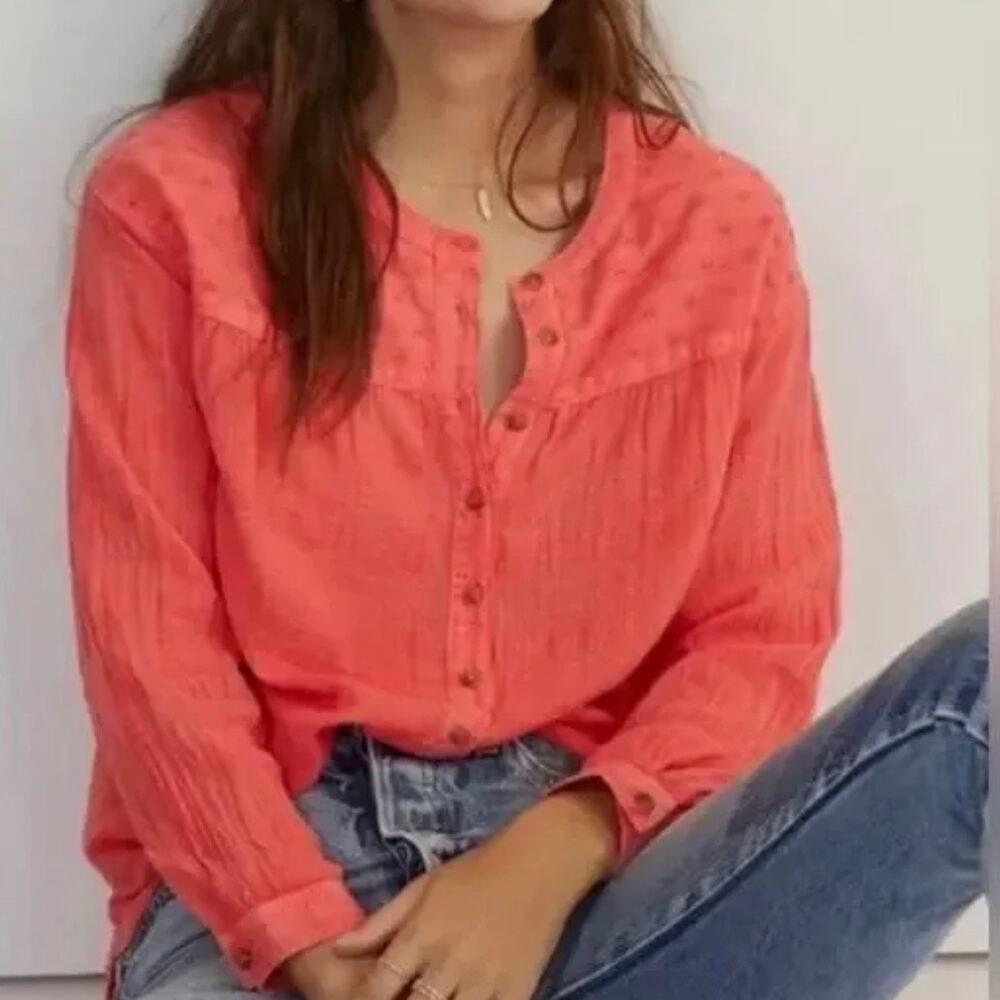 Anthropologie Pilcro and the letterpress Coral Orange Boho Peasant Popover Top